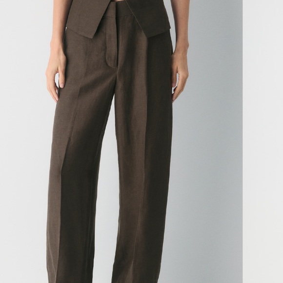 Aritzia Brown Wide-Leg Linen Trousers US 2 NWOT - Picture 2 of 9